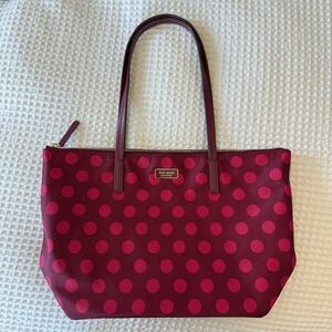 Rare Hayden Kate Spade New York pink and burgundy polka dot tote bag